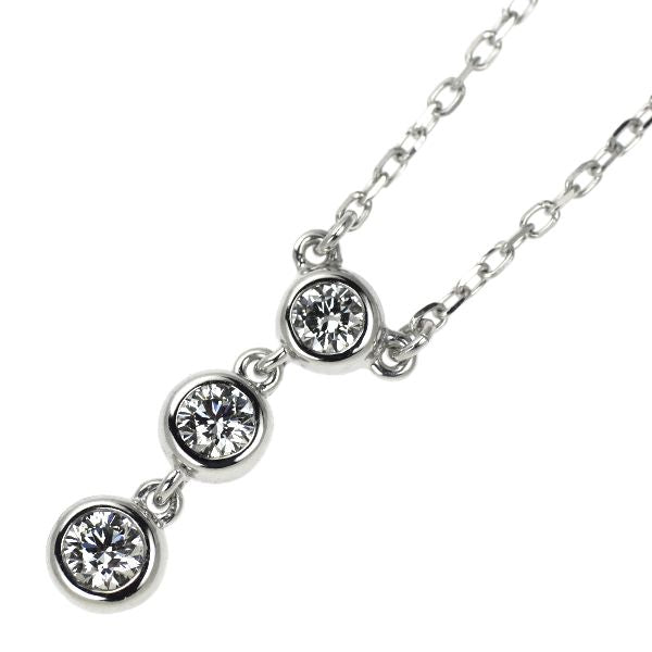 Mikimoto 18K white gold pendant necklace with three diamonds totaling 0.33 carats on a 40 cm chain