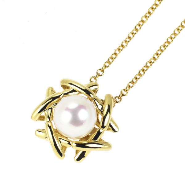 Tiffany K18YG yellow gold necklace with Akoya pearl pendant and 41 cm chain