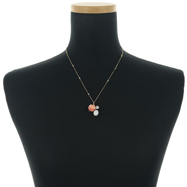 Agete agate necklace featuring coral, opal, and moonstone on 10 karat pink gold chain, size 40-45 cm