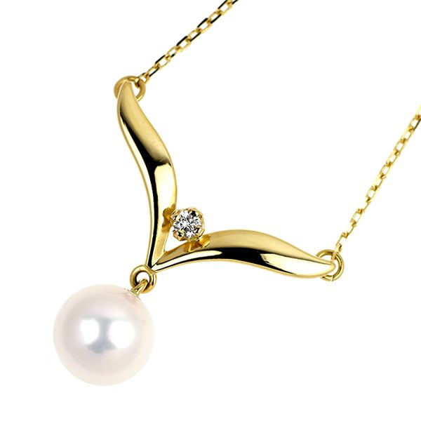 Mikimoto K18YG Akoya pearl pendant necklace with a 7.2 mm pearl and diamond accents on a 42 cm gold chain