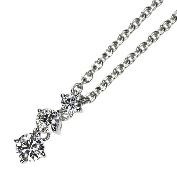 Mikimoto K18WG diamond pendant necklace featuring three stones with a 0.18ct total diamond weight on a white gold chain