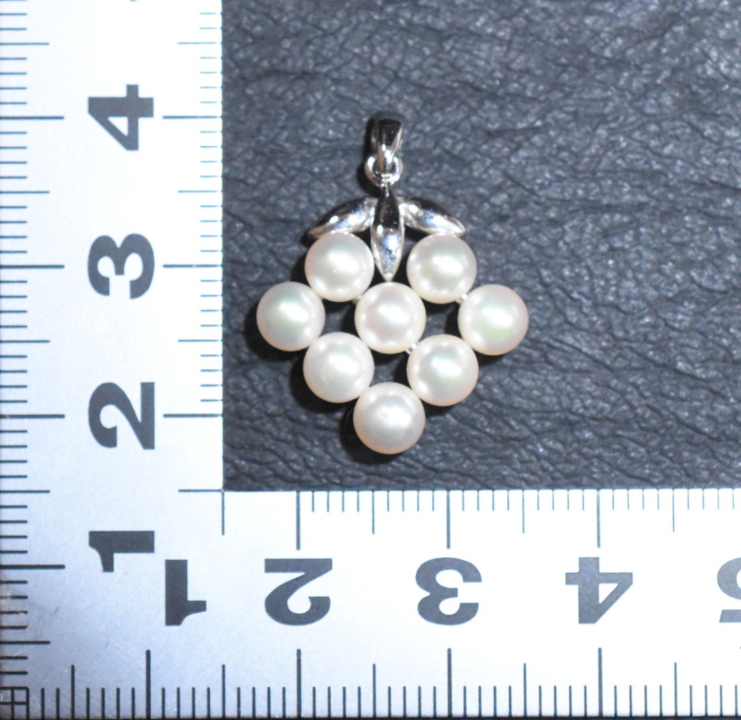 Mikimoto Silver Pearl Pendant Top with eight 4.5mm pearls arranged in a leaf motif on silver fittings