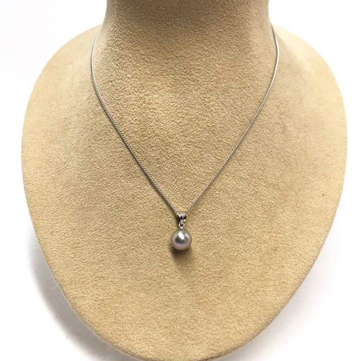 SV925 silver necklace with single 8mm round blue gray Akoya pearl on 40cm chain