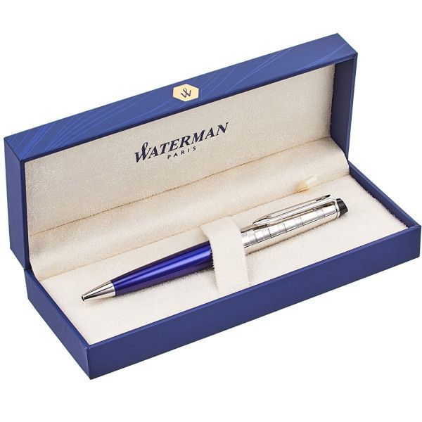 Waterman Expert Deluxe black ballpoint pen with brass shiny translucent lacquer finish and twist mechanism