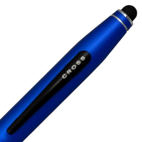CROSS Tech Two Metallic Blue ballpoint pen with brass barrel and stylus parts, twist mechanism