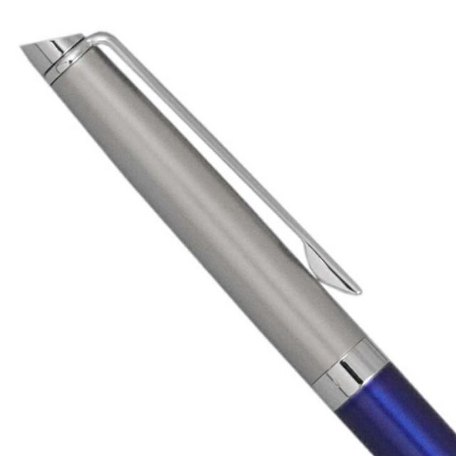 WATERMAN Metropolitan Essential Satin Blue CT ballpoint pen displayed with box and warranty