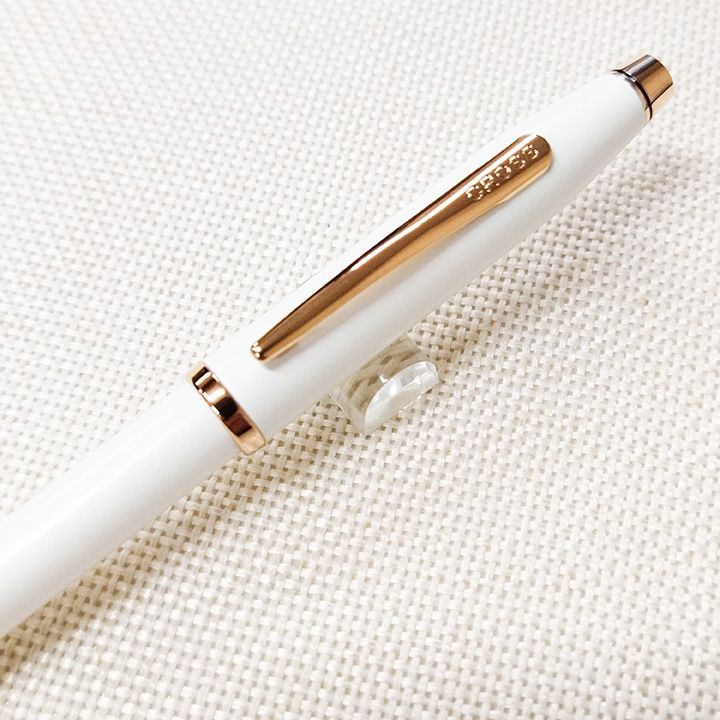 Cross Century II ballpoint pen in pearl white lacquer with rose gold clip and twist mechanism