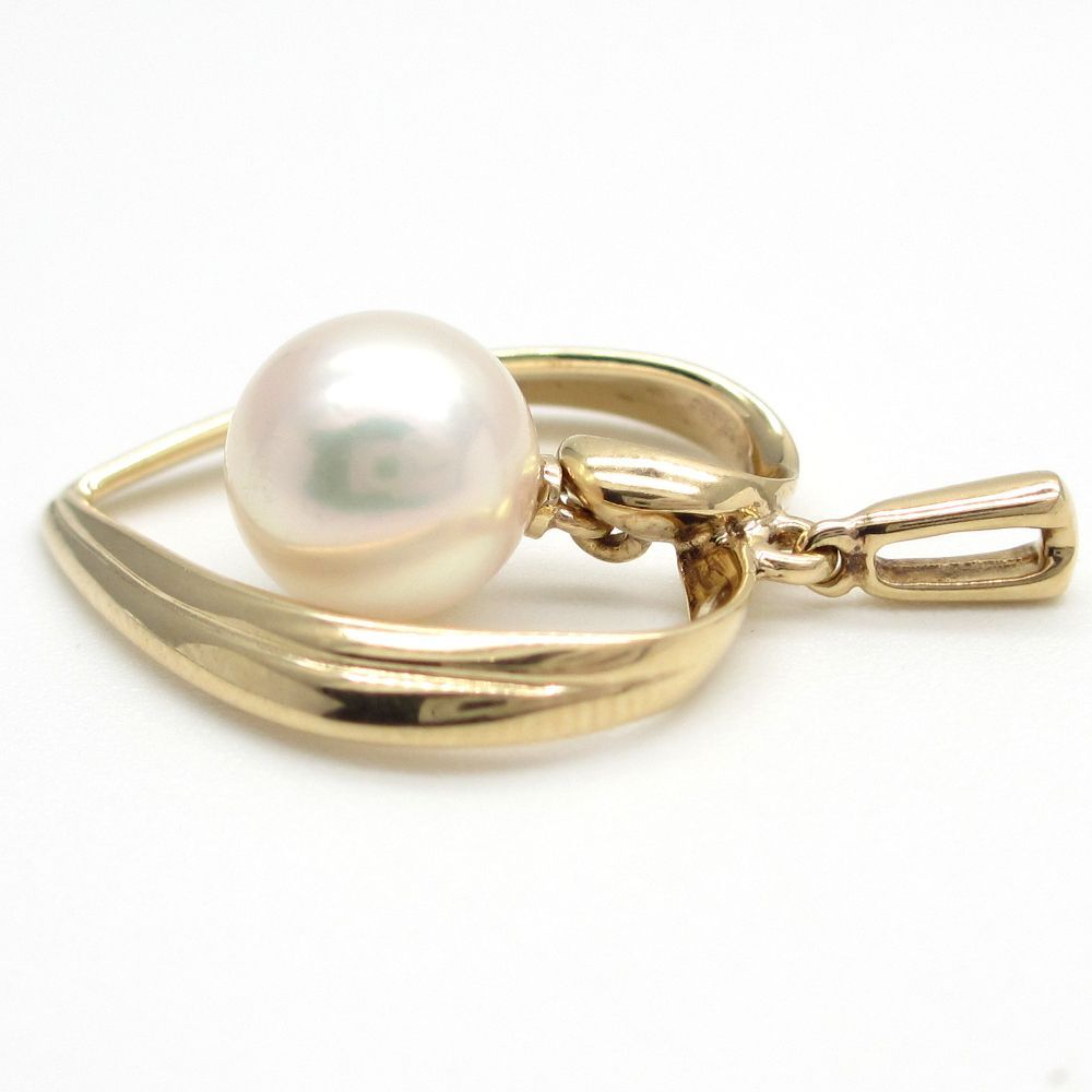 MIKIMOTO K14 yellow gold pendant top with milky white 7.4mm pearl, 25mm x 17mm size