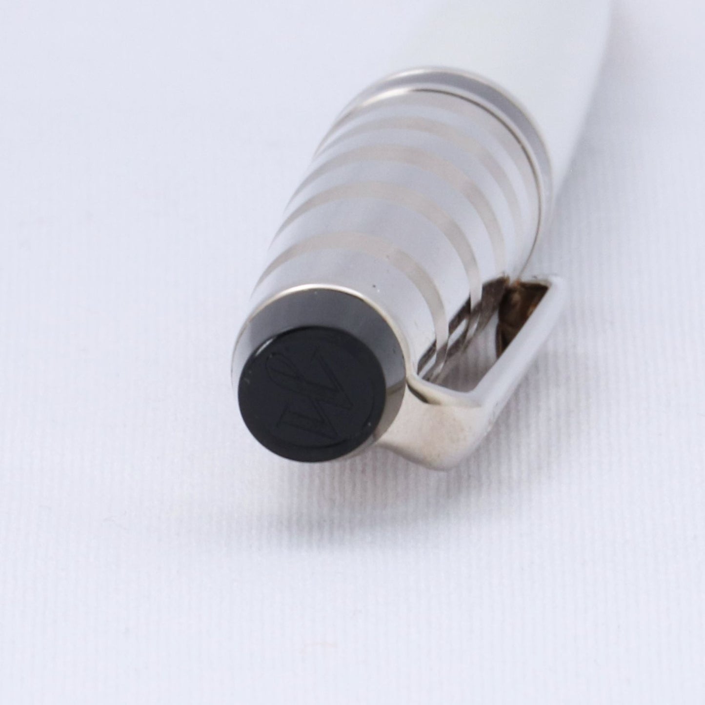 Waterman Expert Deluxe White CT Ballpoint Pen with silver trim shown on white background