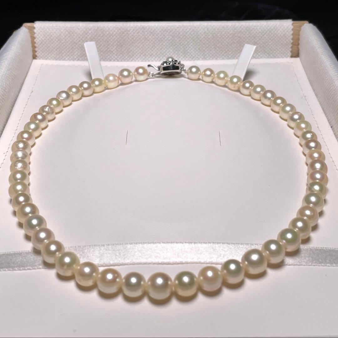 Teramaki Hanadama semi-round Akoya pearl necklace with 7.4-8.3mm white pearls and silver clasp