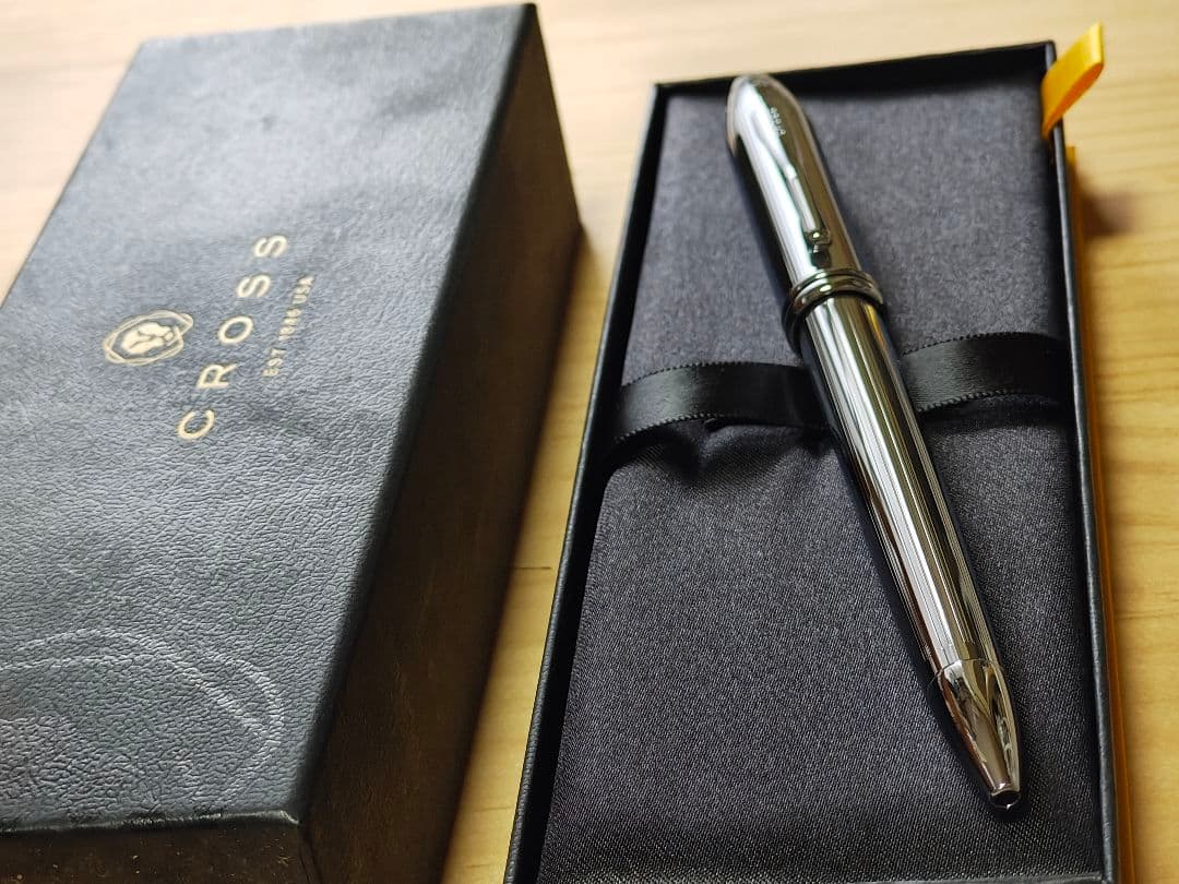 CROSS Townsend 532TW silver metal ballpoint pen with black ink and twist refill shown with case