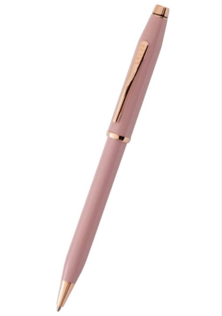 Law Kuro ballpoint pen gift set with smoky pink finish and rose gold plating, showing black ink pen