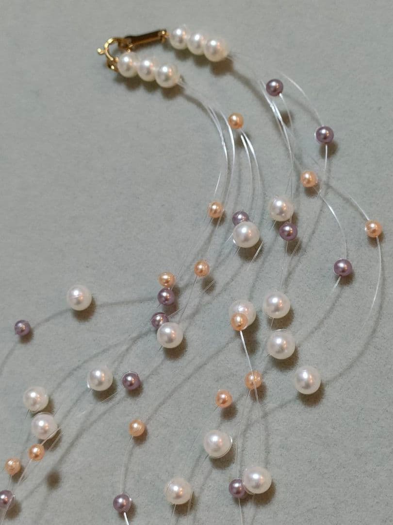 Tasaki multicolor 5 strand freshwater pearl wire necklace with K18 clasp