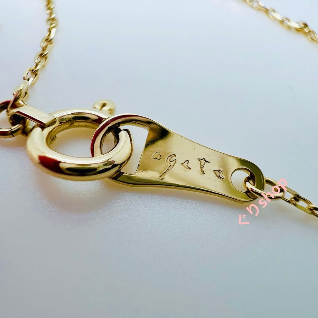 Agete K10 yellow gold necklace featuring 7 diamonds totaling 0.05ct with adjustable 40cm length
