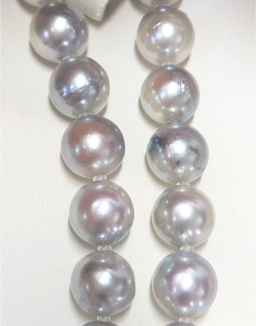 Akoya pearl necklace with light gray semiround pearls 8.5-9 mm and silver push clasp on 44 cm wire