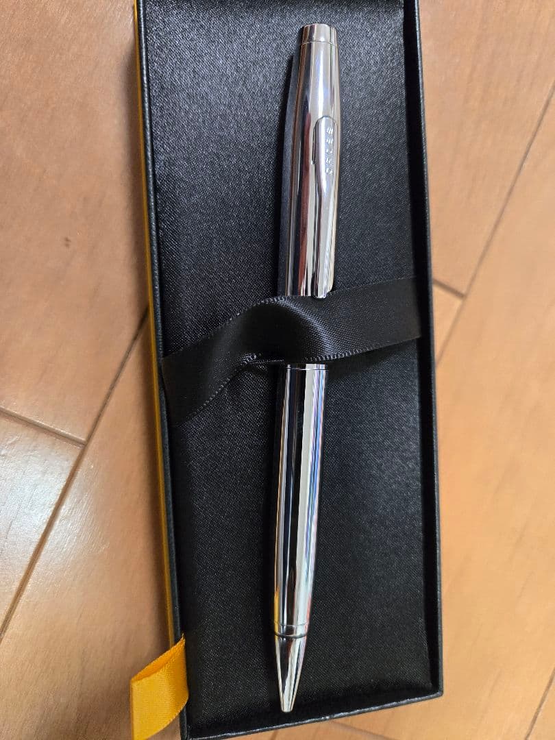 Silver CROSS ballpoint pen with metal body and dedicated protective case