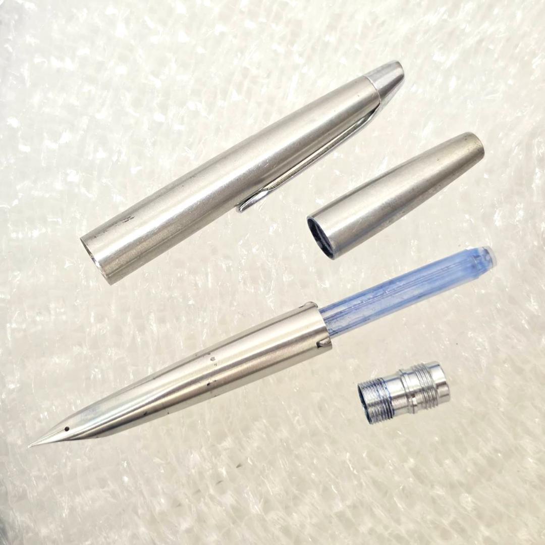 PILOT MU701 fountain pen with fine stainless steel tip in silver, showing minor scratches, no accessories