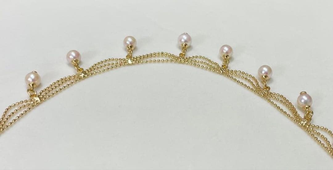 Akoya Pearl Pink Necklace featuring 7 pearls sized 5.5-6.5mm with high luster and brass K18 coated clasp