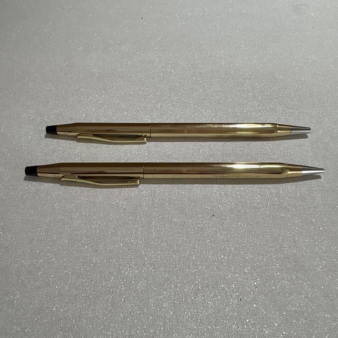 Gold CROSS ballpoint pen and mechanical pencil 2-piece set displayed on a white background