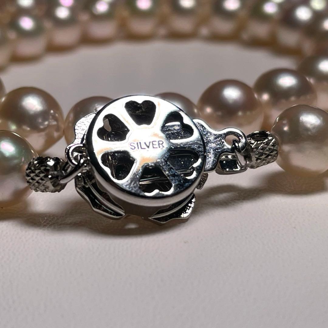 Akoya Pearl Large Round Hanadama Class Teri Coated Necklace with 7.4-8.0mm white semi-round pearls on silver chain