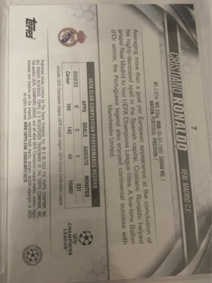 Cristiano Ronaldo Card SP — Japanese
