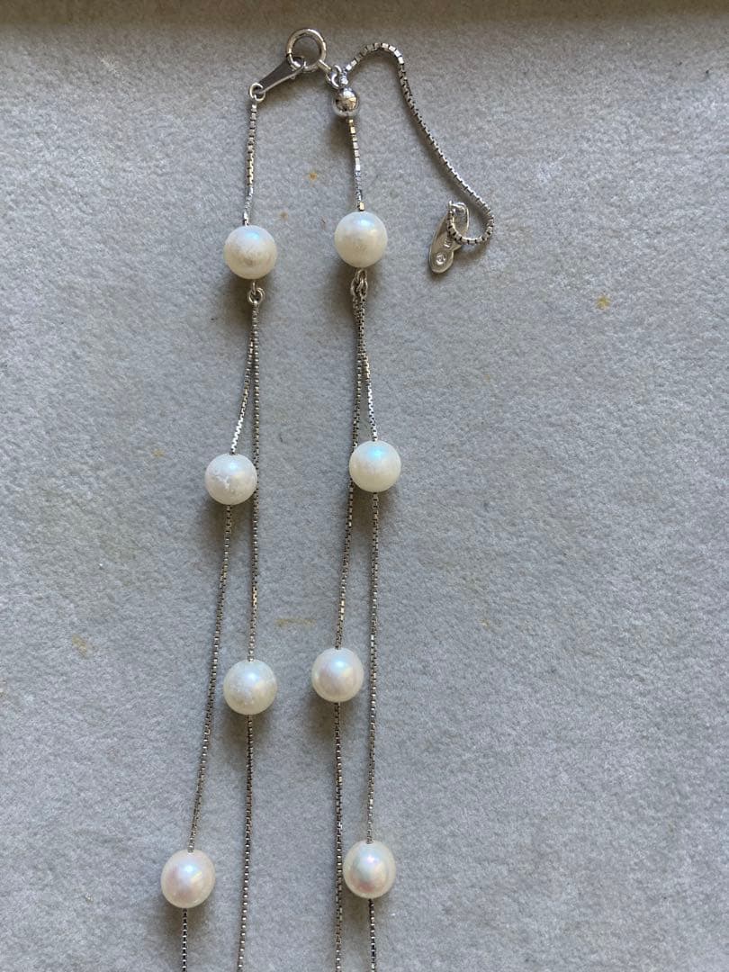 Tasaki K18 double strand necklace featuring 7-7.5mm pearls and diamond accents on a 39-45cm chain