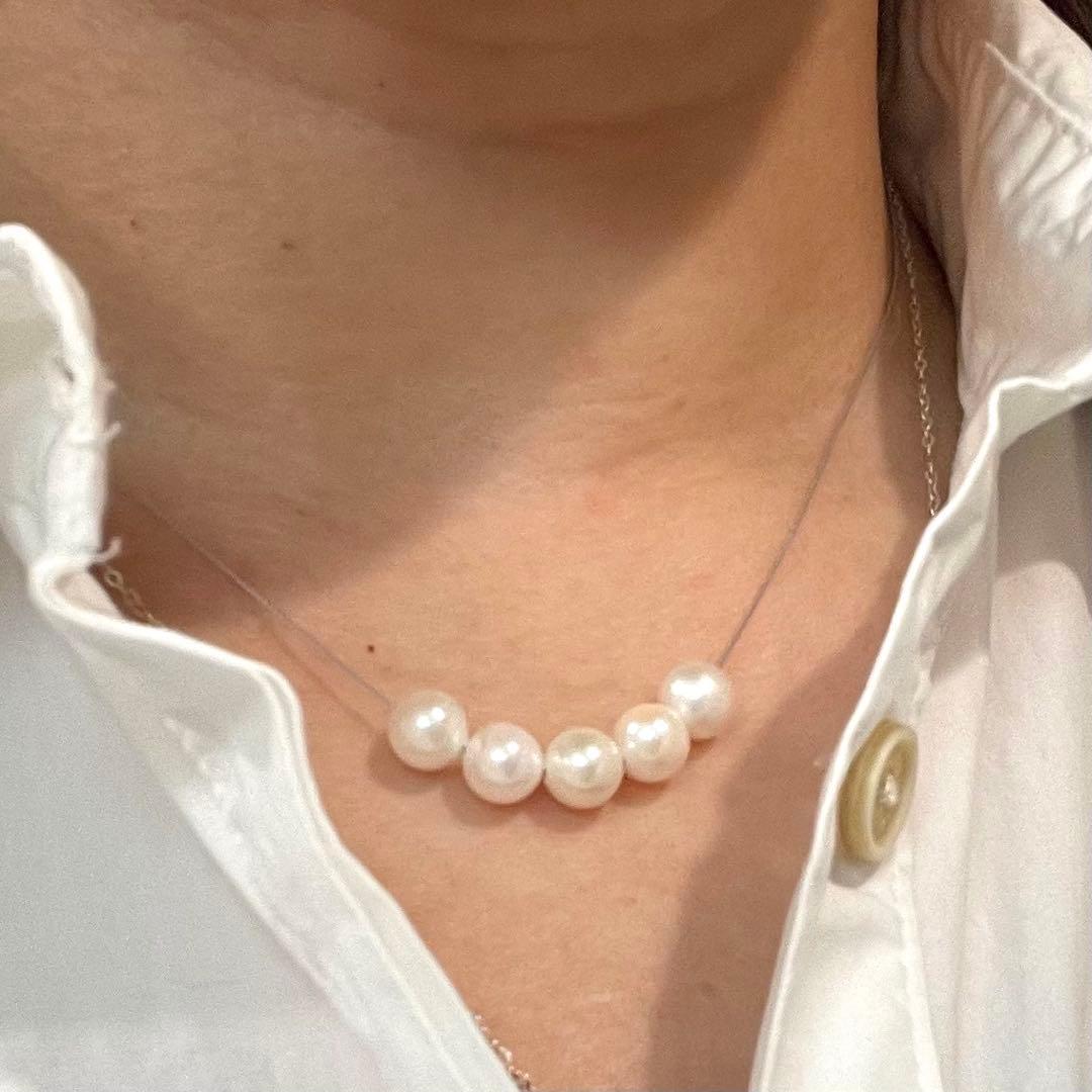 Akoya Pearl 5-row white necklace featuring 7mm pearls and adjustable 42cm S925 rhodium plated chain