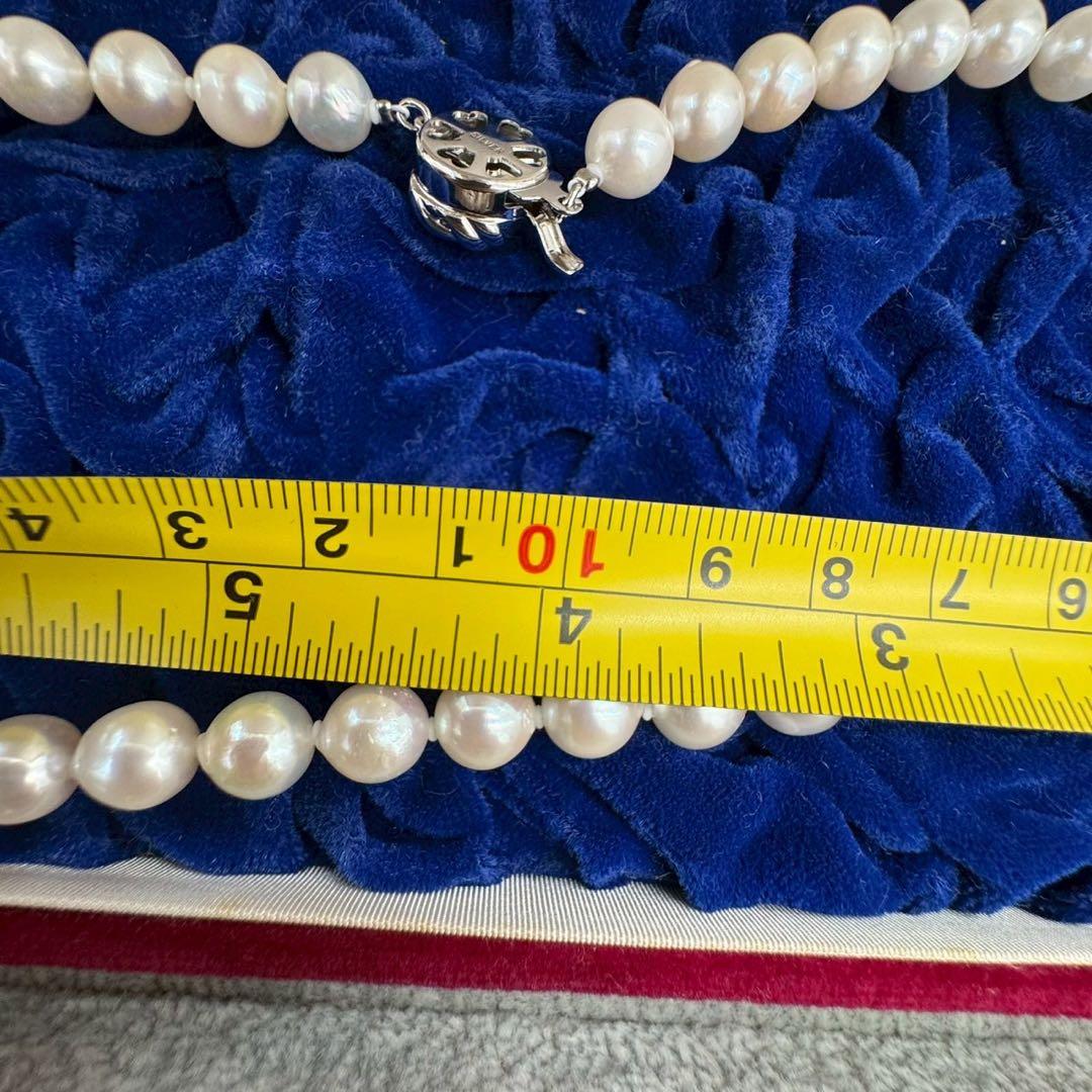 Oyster pearl necklace featuring 8mm white Akoya pearls strung on a classic design