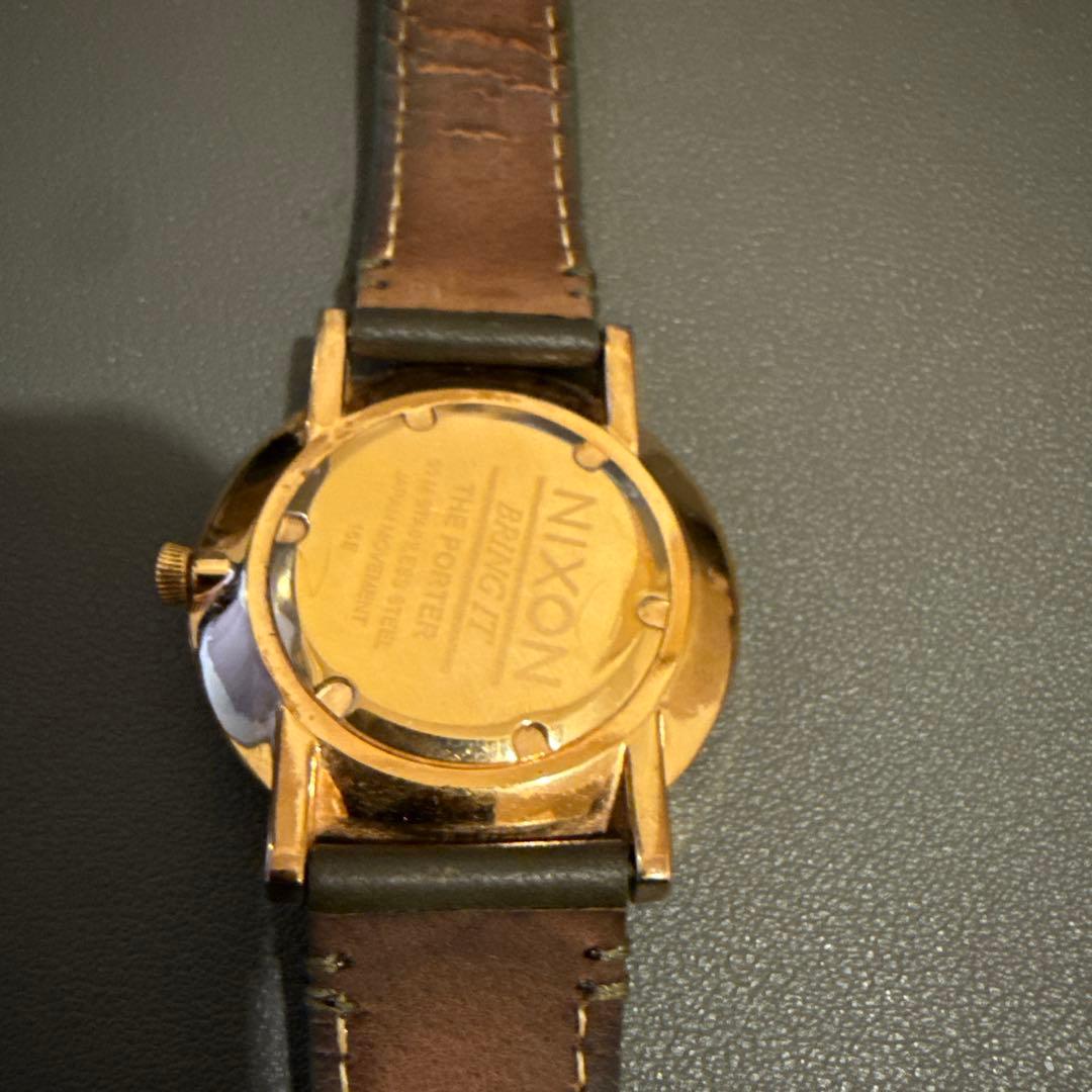 NIXON Leather Gray/Gold Men's Watch — Japanese