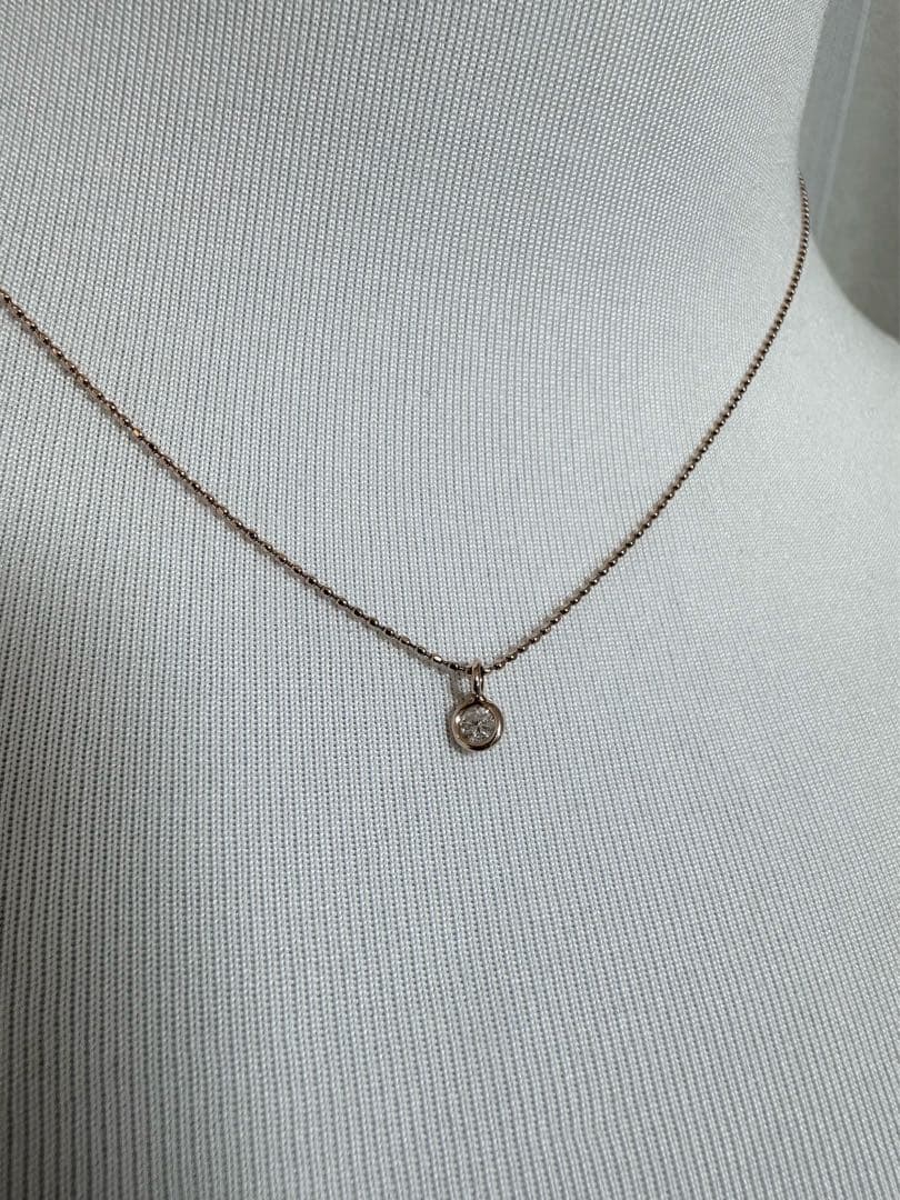 Agete K10 gold necklace with 0.1ct diamond pendant measuring 41 cm length