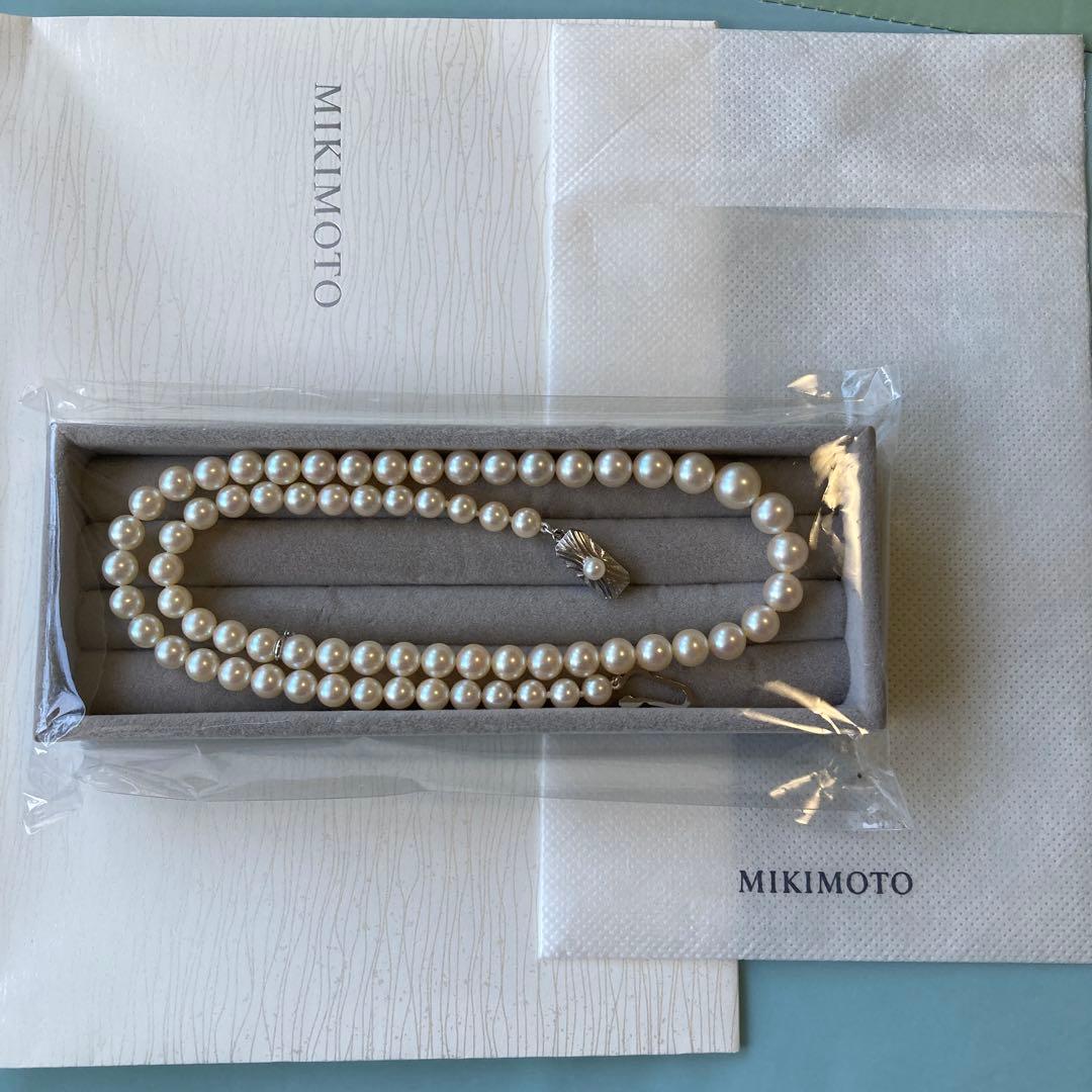 MIKIMOTO gradation pearl necklace with 5.8-9.1mm pearls, 48cm length, displayed on a white background