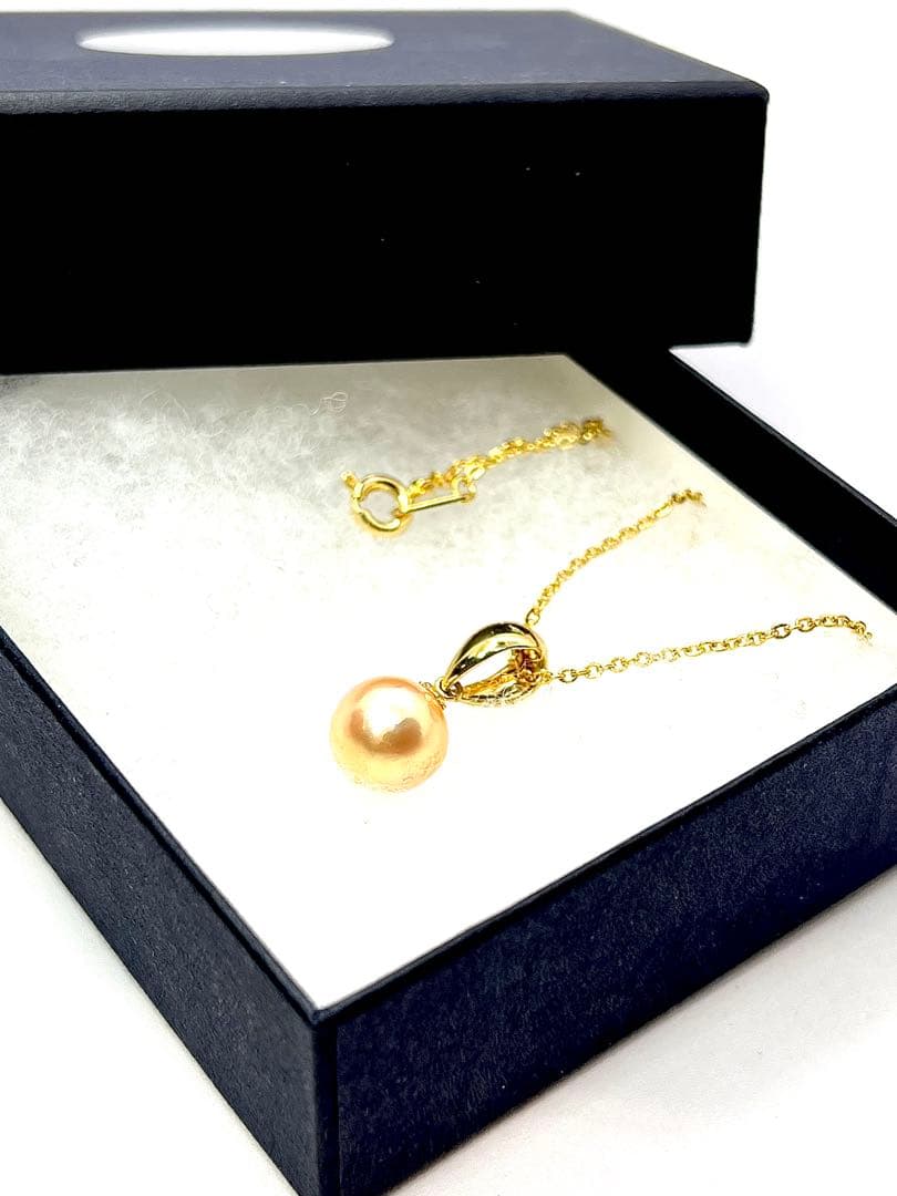 Aoyama Pearl 10mm genuine large gold pearl necklace with silver and gold coated bail and 42cm gold alloy chain