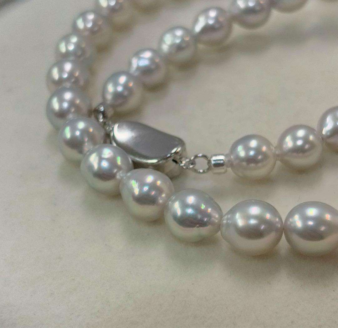 Ise-Shima Ago Bay Akoya pearl necklace with 7-8mm natural uncolored pearls on 41cm silver chain