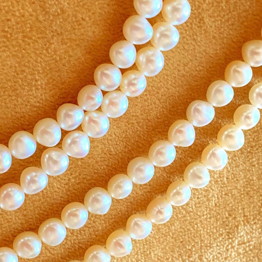 Agete K18 Akoya Pearl Necklace featuring lustrous pearls on a 60 cm gold chain