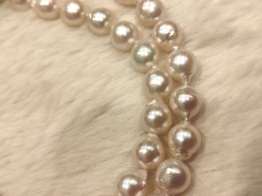 Akoya Baroque Pearl Necklace with 12mm white multicolored pearls on silver chain approximately 40cm long