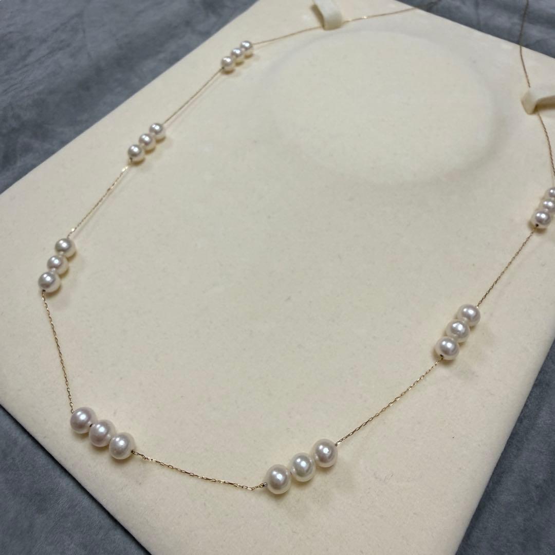 Akoya Pearl Station Necklace in 18K Yellow Gold with 63 cm length featuring lustrous pearls
