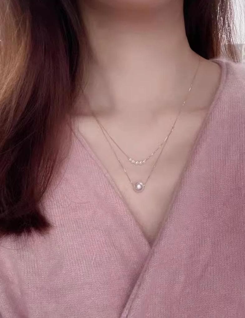 Law K18YG Akoya Pearl Smile Necklace featuring double strand pendant with 3.5-9mm pearls on 45cm chain