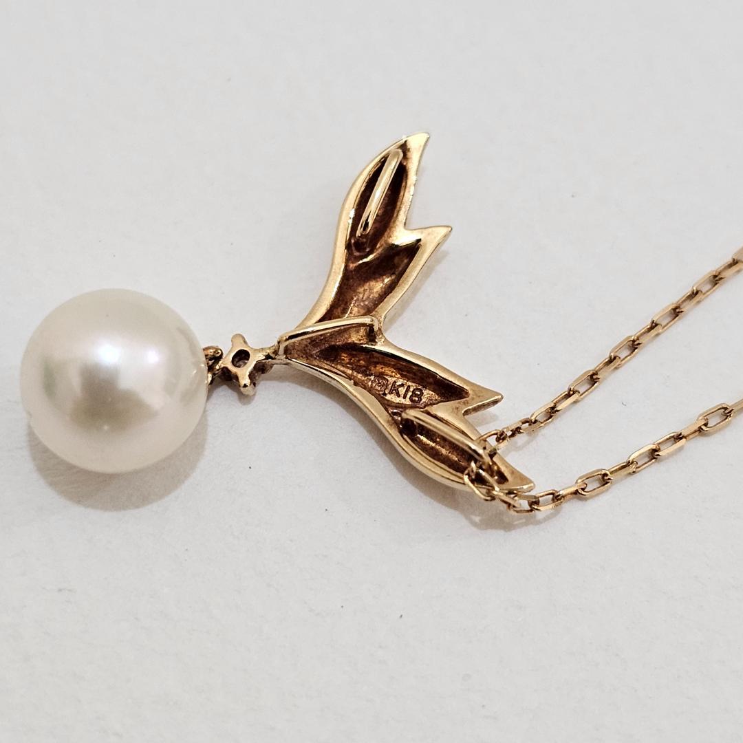 Micimoto pearl diamond necklace in 18K yellow gold with 40cm chain and 7.7mm pearl