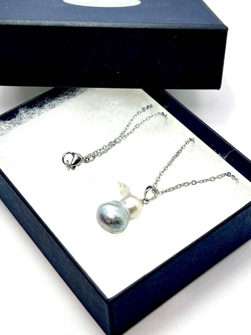 Akoya pearl necklace with natural blue twin baroque pearls on a silver 925 clasp and stainless steel chain