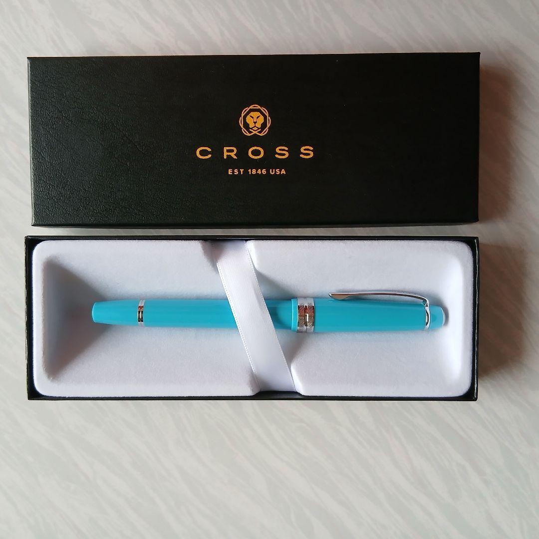 CROSS Bailey Light fountain pen in teal resin with medium nib shown on white background