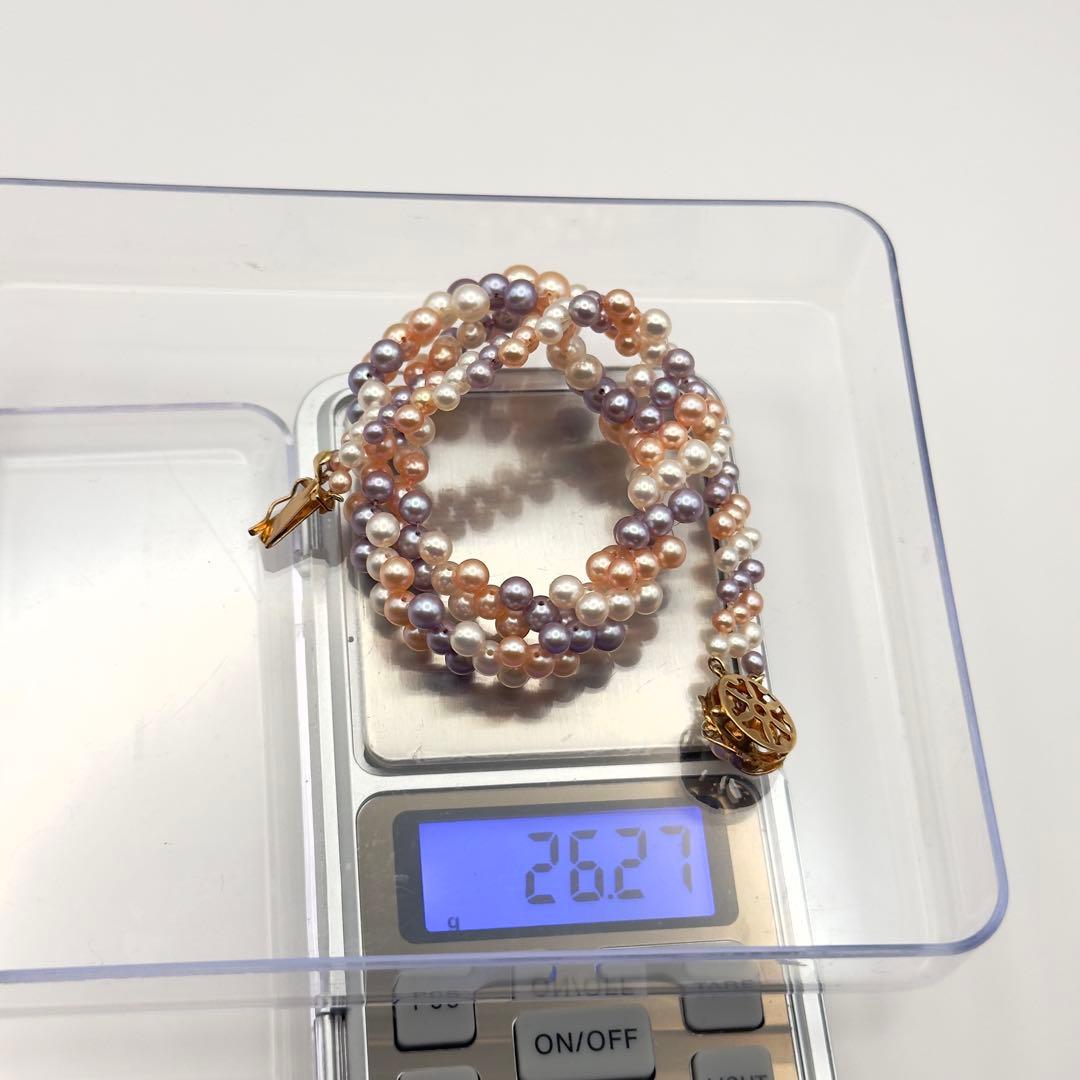 Tasaki K18 3-row pearl necklace with pearls sized 3.0-6.2mm and 40cm gold chain