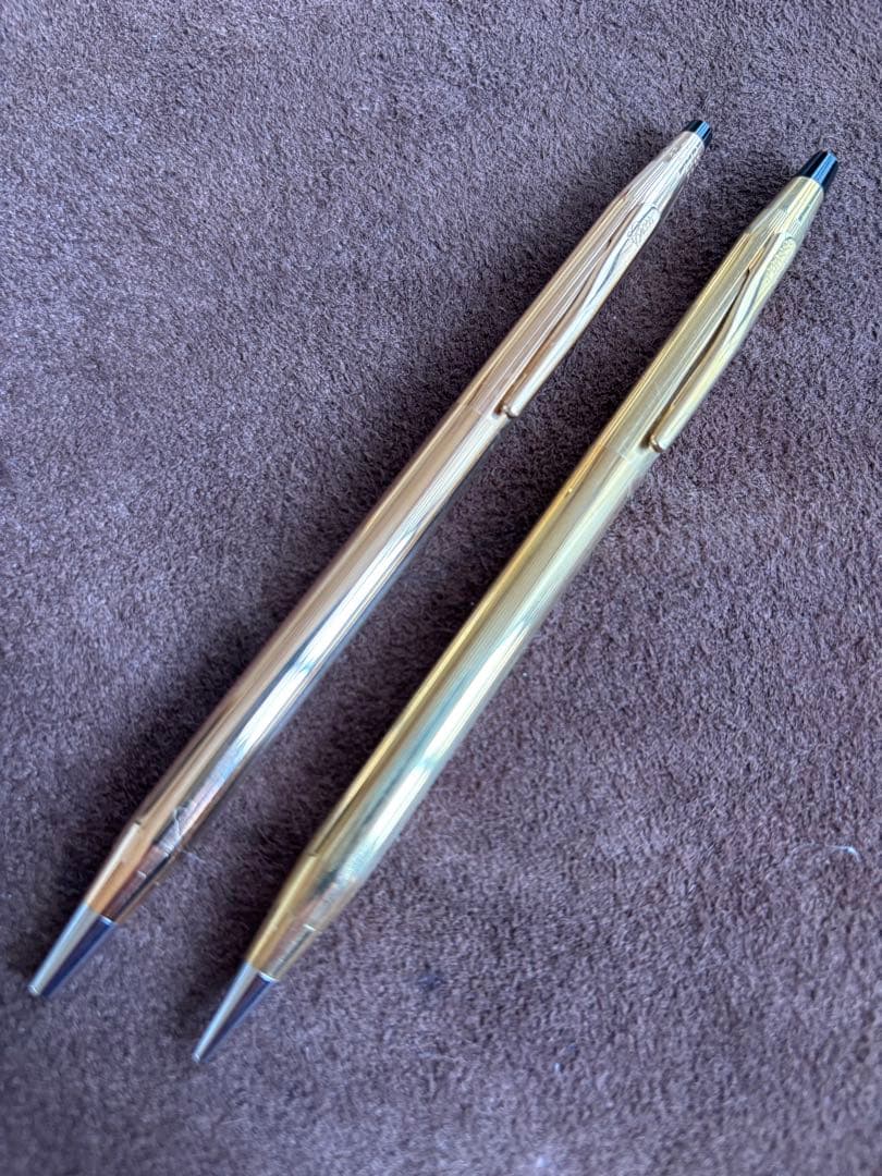 Cross 14KT gold ballpoint pen and 12KT mechanical pencil set displayed on white background