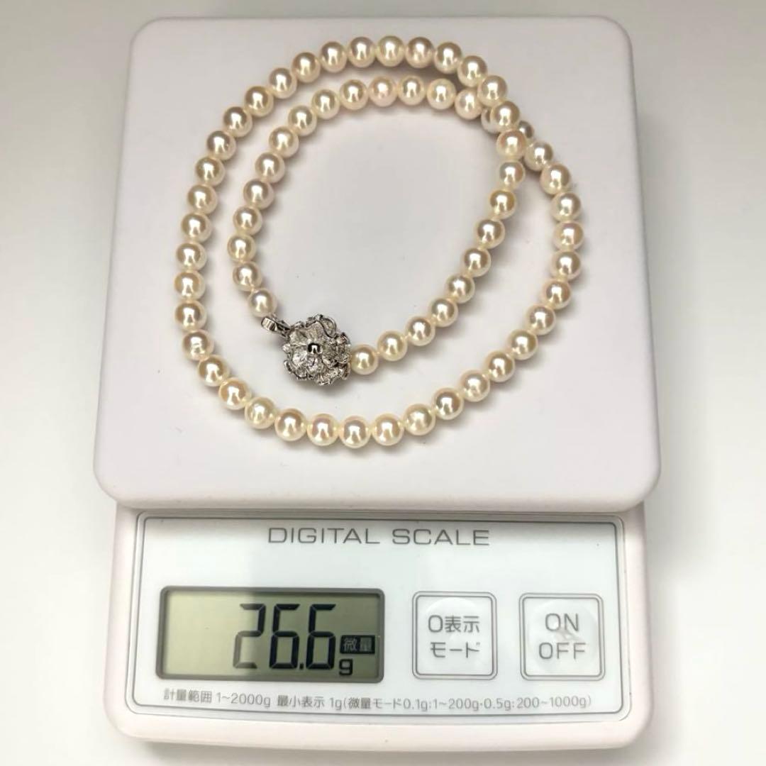 Akoya pearl necklace with white high luster round pearls sized 6.0-6.5mm on a 43cm strand