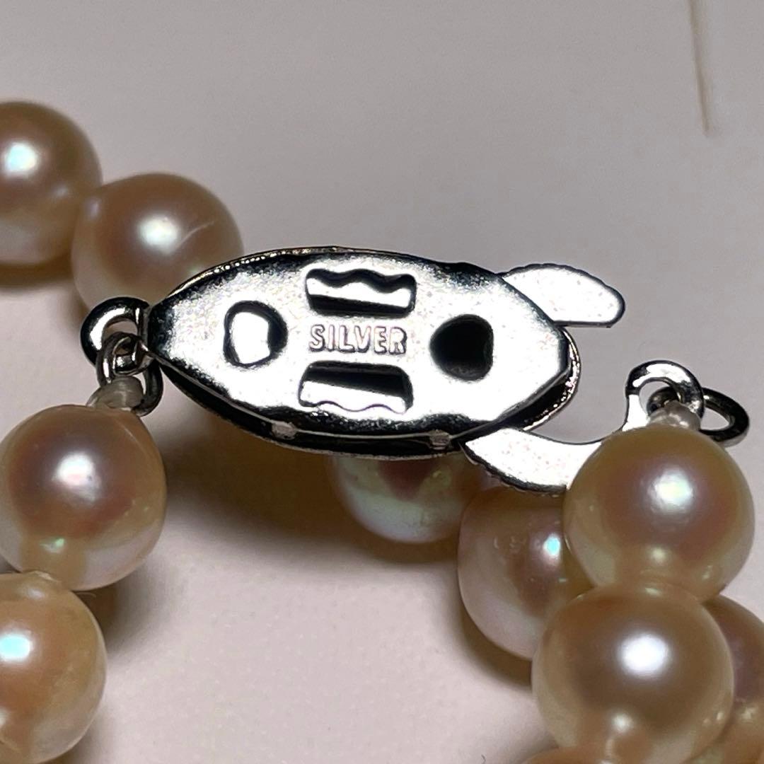 Kohaku pearl necklace with 6.0-6.4mm white round pearls and silver chain length 39.9cm