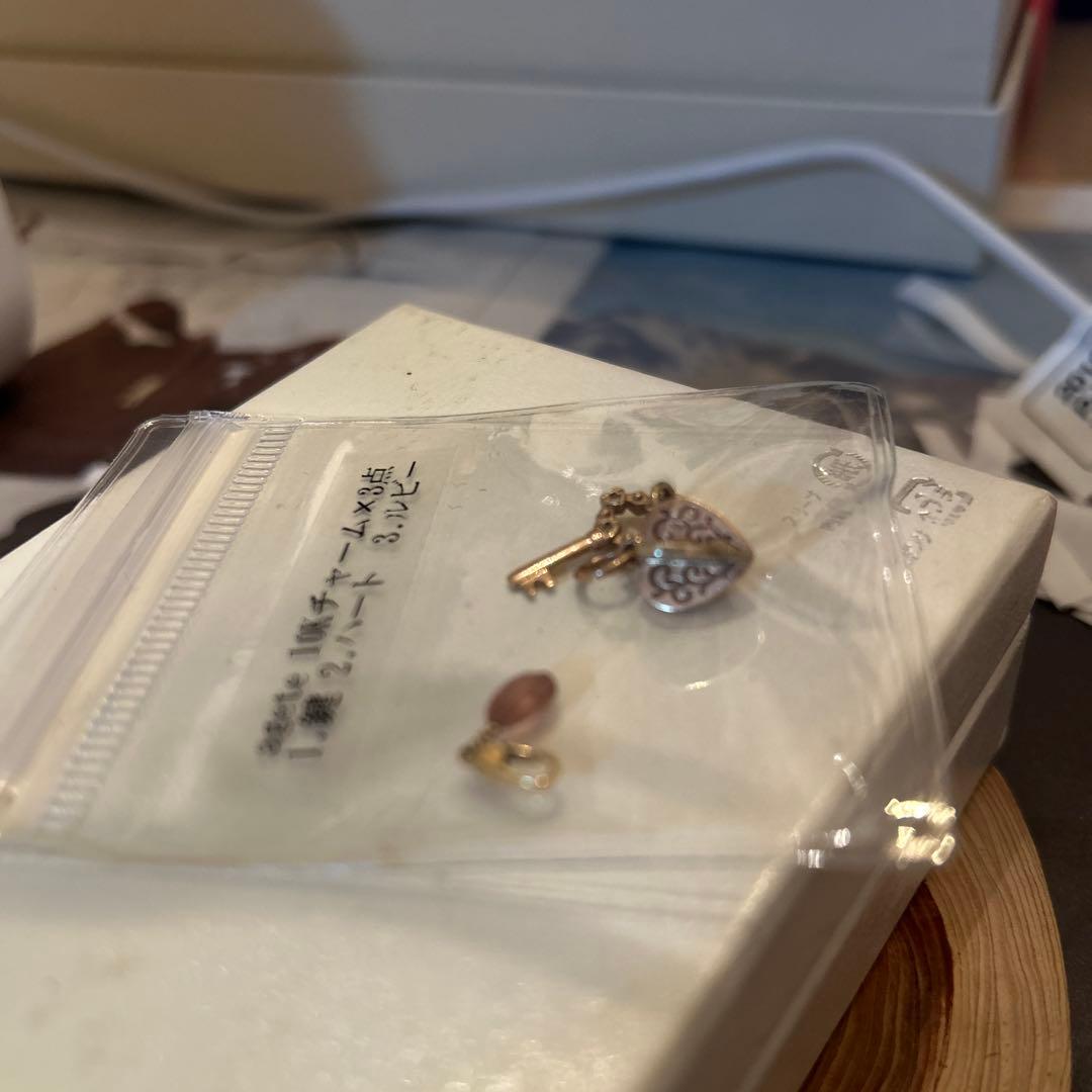 Agete 10K gold heart and key charms 3-piece set with diamond and ruby accents in gold color
