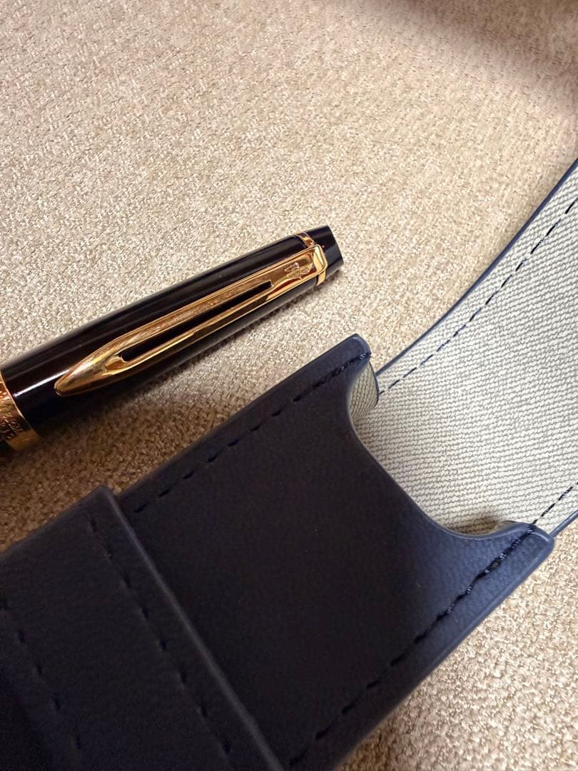 Waterman Expert ES black ballpoint pen with box and black leather case