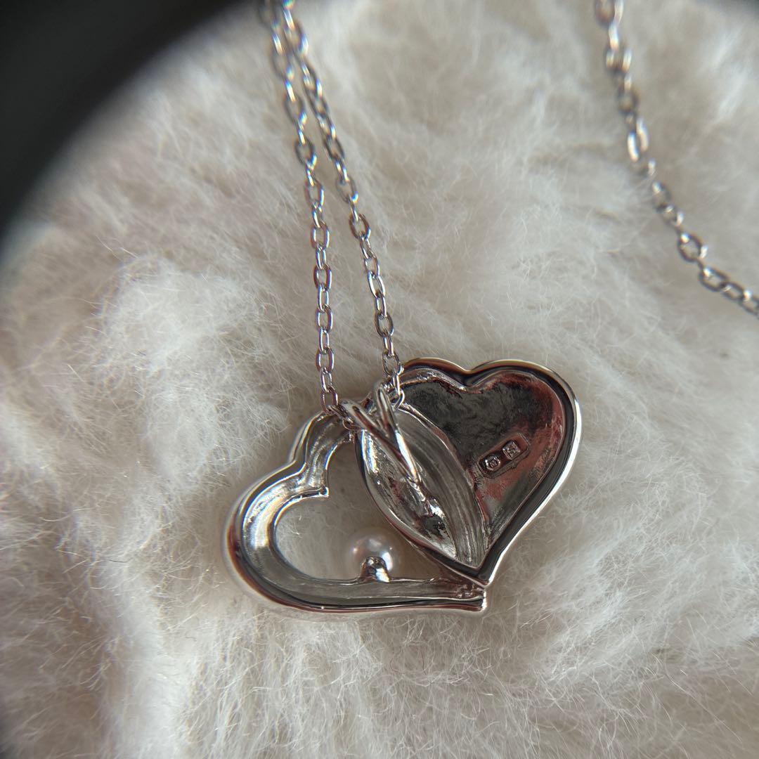 MIKIMOTO Heart Silver Pearl Necklace #684 featuring a silver heart pendant with pearl on a 40cm chain