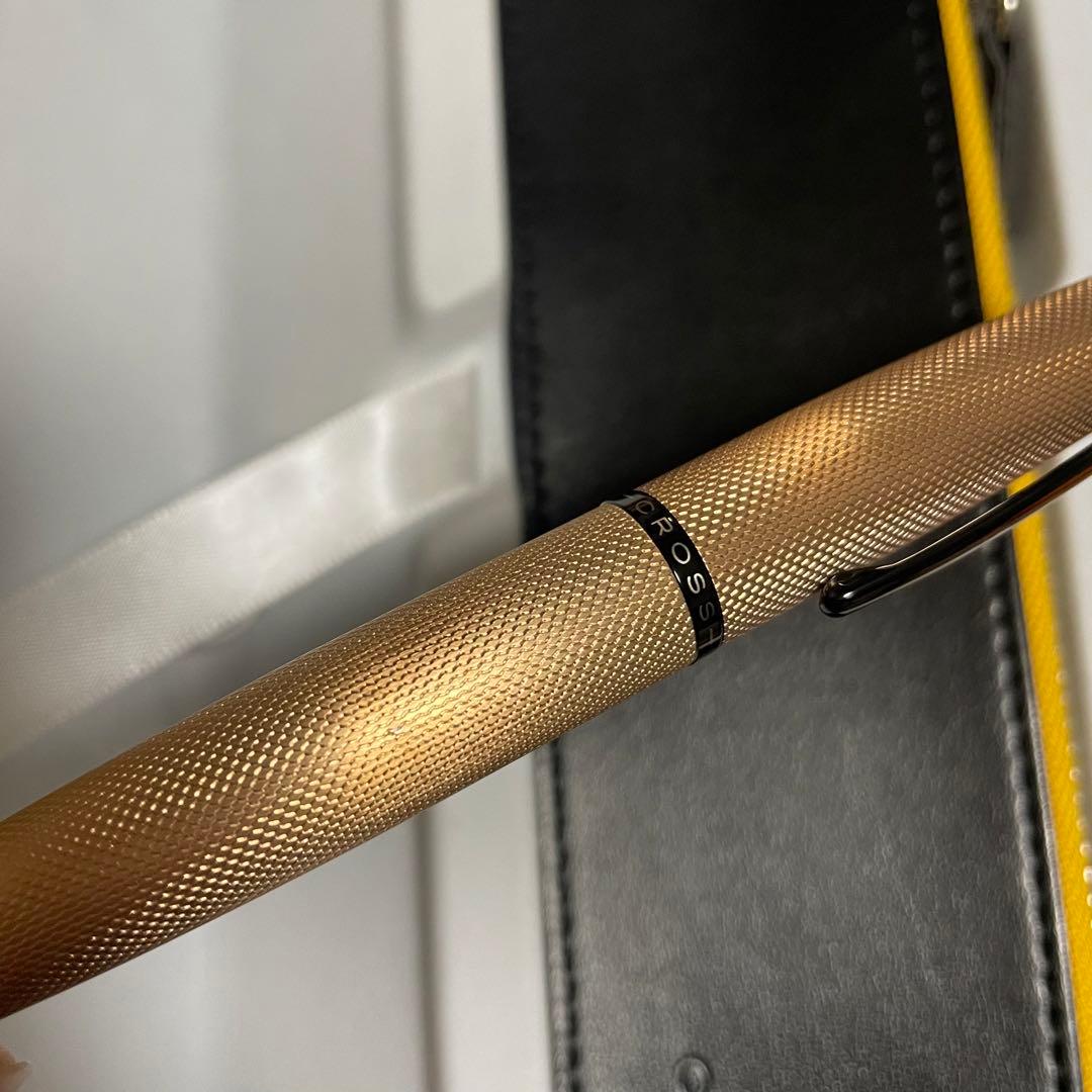 CROSS ATX Ballpoint Pen in brushed rose gold with pen case, showing minor discoloration and scratches