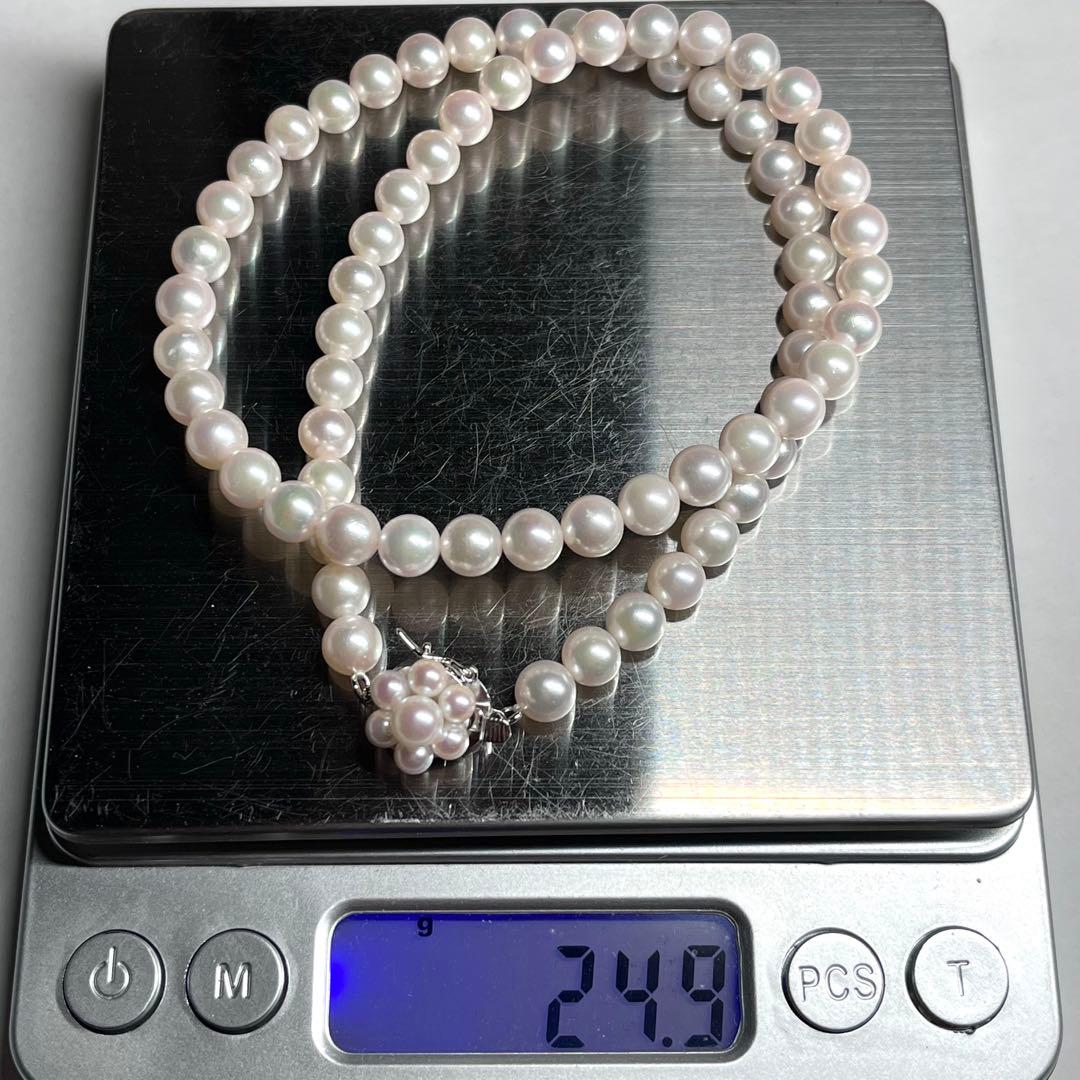 Tasaki Akoya pearl necklace with 6.0-6.5mm white round pearls, 42cm length, silver clasp, all knot style setting