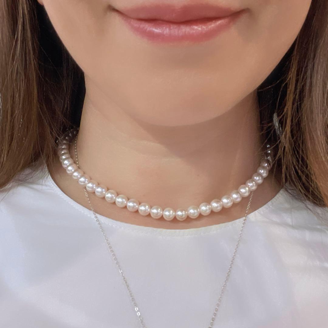 Akoya pearl necklace with 7mm white pearls and S925 clasp measuring 41 centimeters